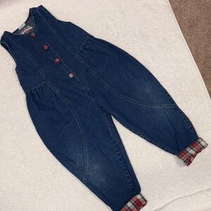 Vintage muffling Denim blue Jean bubble Overalls Plaid Accents USA made girls 4t